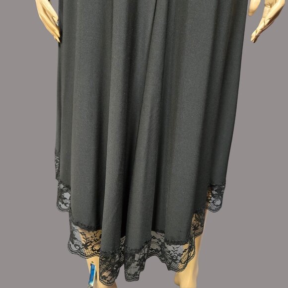 Vintage 90s Black Dress Size M Silver Buckle Lace Trim Witchy Goth Prom Party - Picture 7 of 8